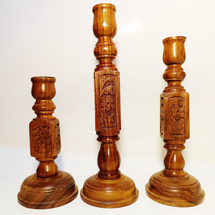 Obiecte bisericesti | Sfesnic baza rotunda din lemn 15cm  | 5415