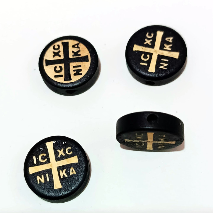 Margele bile Margele disc de trecere din lemn cruce ICXC NIKA negru si  cod 6559