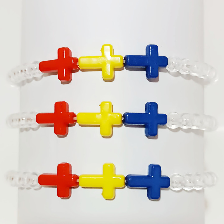 Colportaj Bisericesti.ro | Bratara cruci tricolore plastic bile albe | 1333