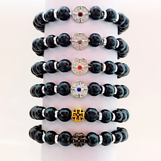 Metanii si bratari religioase | Bratara elastica margele lemn disc metal | 1387