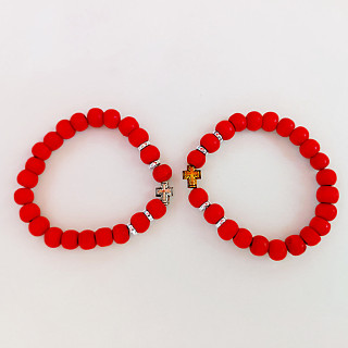 Metanii si bratari religioase | Bratara elastica margele lemn disc metal | 1388