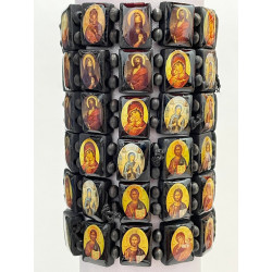 Obiecte bisericesti | Bratara elastica placute iconite si bile de lemn | 1183