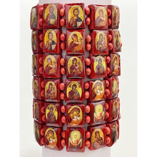 Obiecte bisericesti | Bratara elastica placute iconite si bile de lemn | 1183